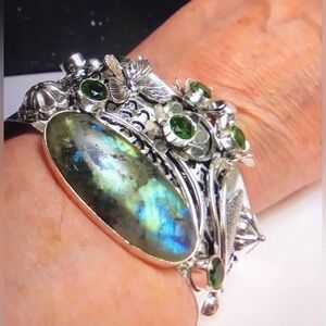 Labradorite Peridot Stamped 925 Sterling Silver Cuff Bracelet